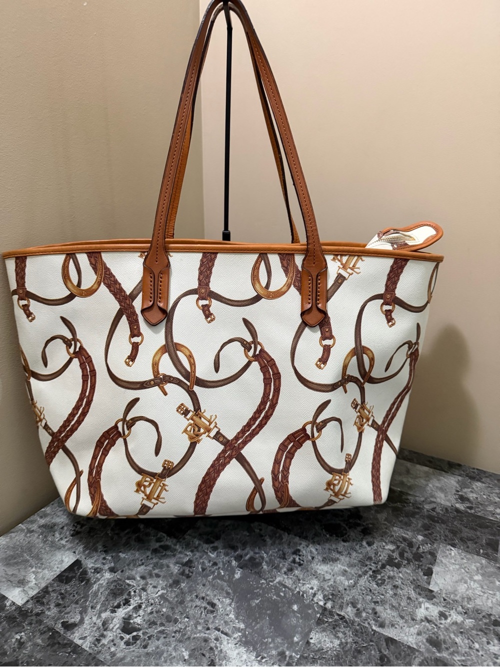Lauren Ralph Lauren Belting Print Caldwell Equestrian Tote Bag